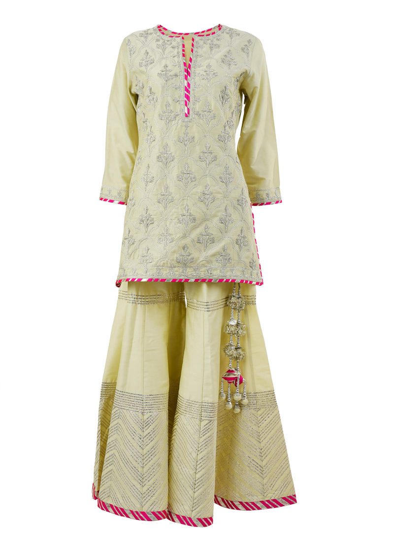 Maysarah Indo Western | Pista Green | Stitched | Party Wear | Kurta Garara Set | 3 pc set