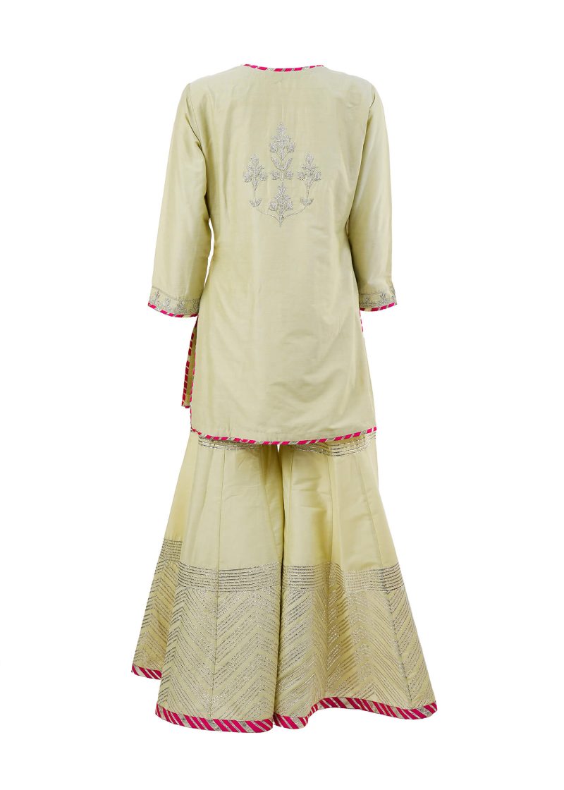 Maysarah Indo Western | Pista Green | Stitched | Party Wear | Kurta Garara Set | 3 pc set