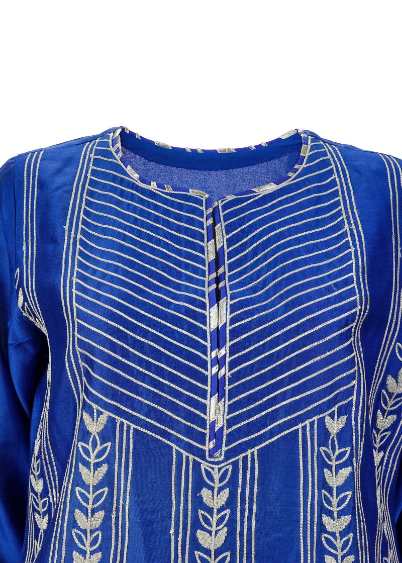 Maysarah Indo Western | Royal Blue | Stitched | Party Wear | Kurta Garara Set | 3 pc set