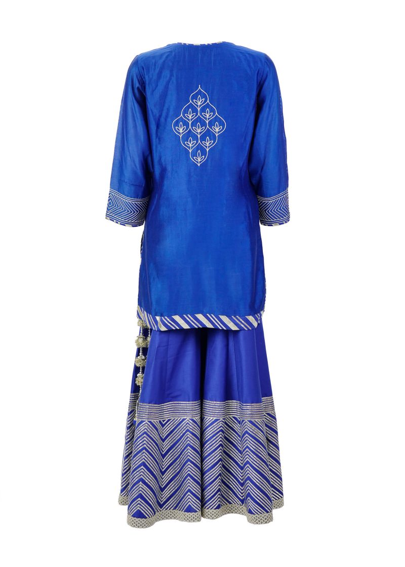 Maysarah Indo Western | Royal Blue | Stitched | Party Wear | Kurta Garara Set | 3 pc set