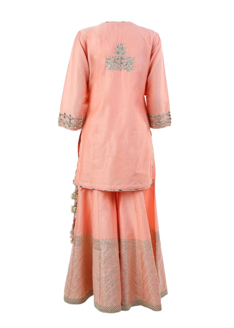 Maysarah Indo Western | Peach | Stitched | Party Wear | Kurta Garara Set | 3 pc set