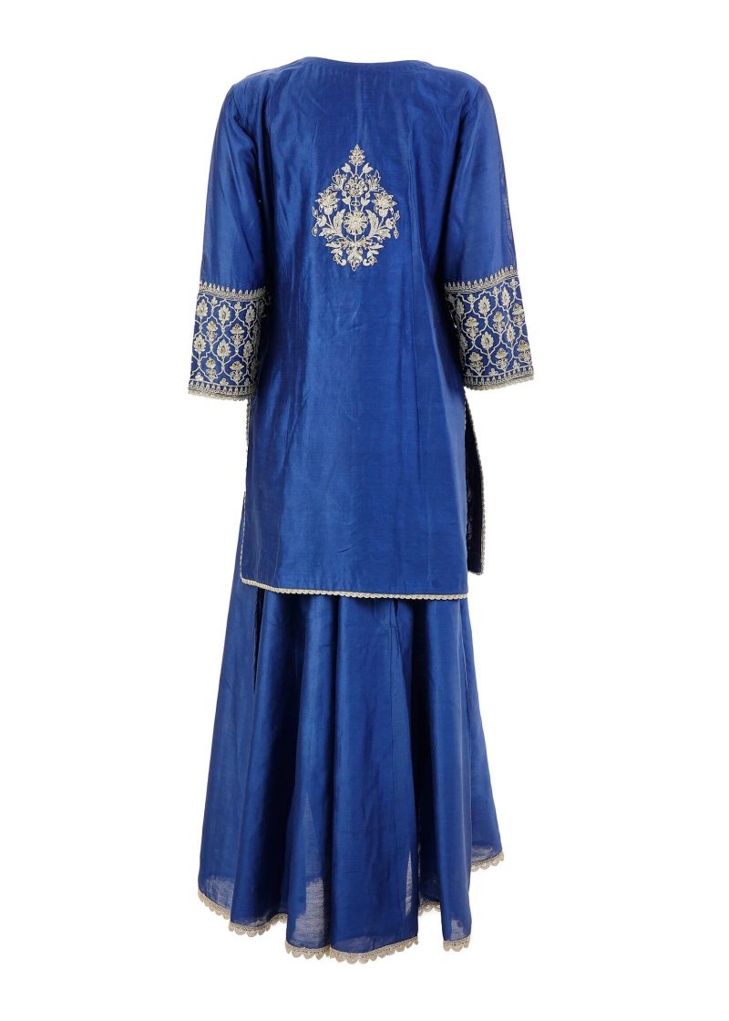 Maysarah Indo Western | Navy Blue | Stitched | Party Wear | Kurta Plazo Set | 3 pc set