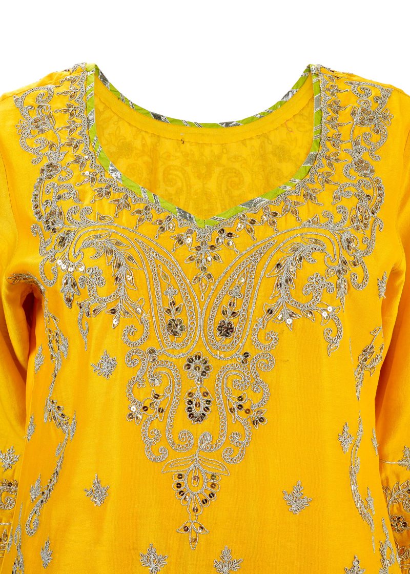 Sonia Ahuja | Yellow | Stitched | Designer Wear | Kurta Dupatta Trouser | 3 pc set