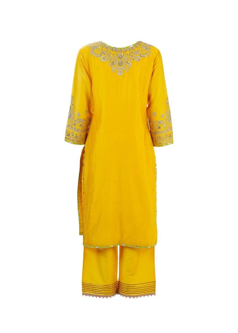 Sonia Ahuja | Yellow | Stitched | Designer Wear | Kurta Dupatta Trouser | 3 pc set