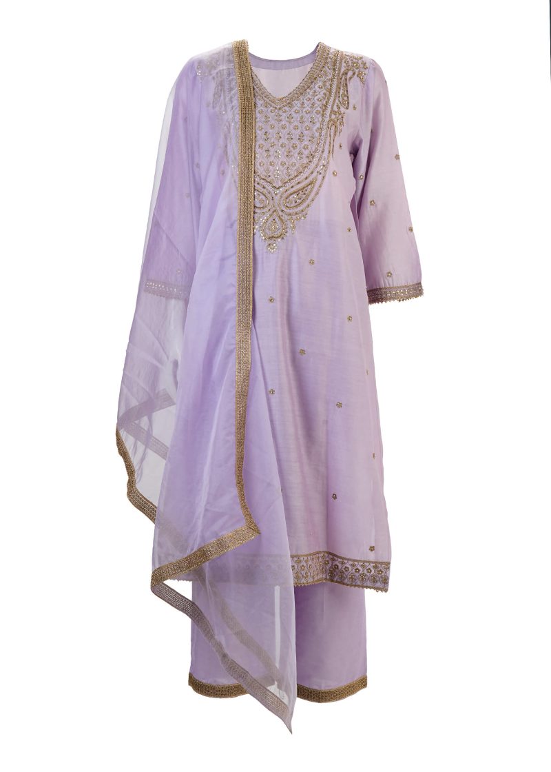 Sonia Ahuja | Purple | Semi Stitched | Designer Wear | Kurta Dupatta Trouser | 3 pc set