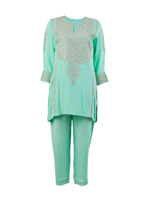 Sonia Ahuja | Blue | Stitched | Designer Wear | Kurta + Trouser | 2 pc set