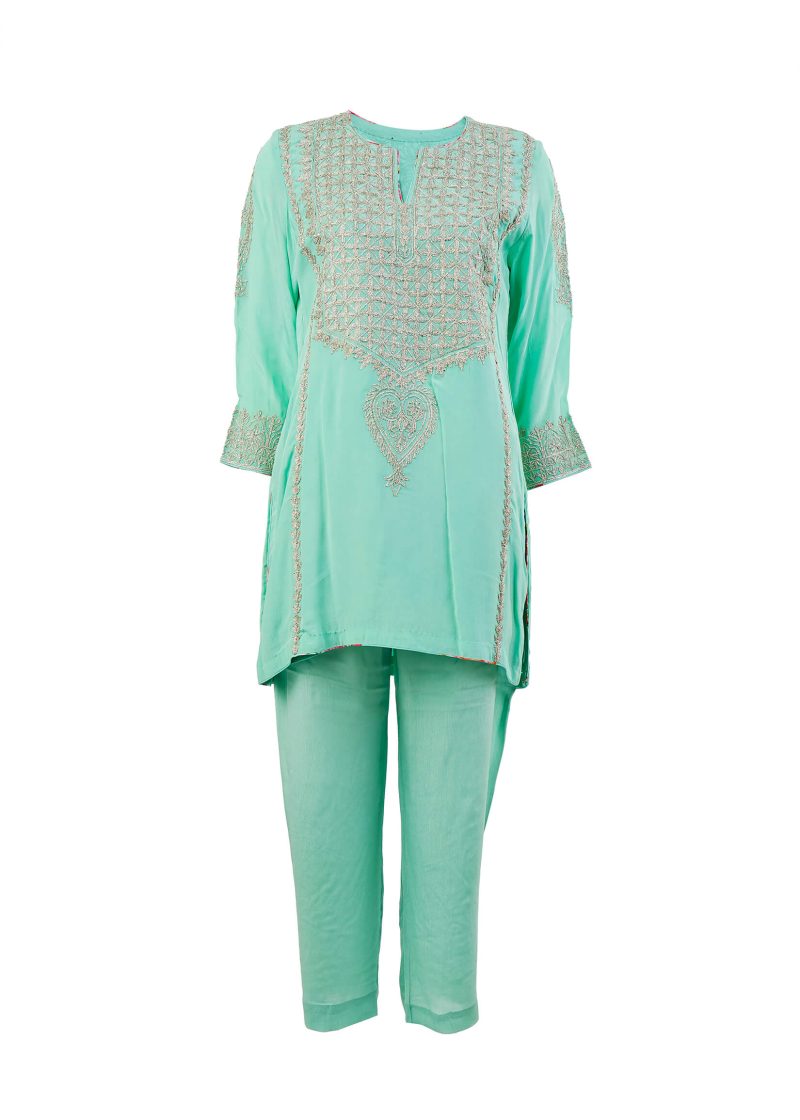 Sonia Ahuja | Blue | Stitched | Designer Wear | Kurta + Trouser | 2 pc set