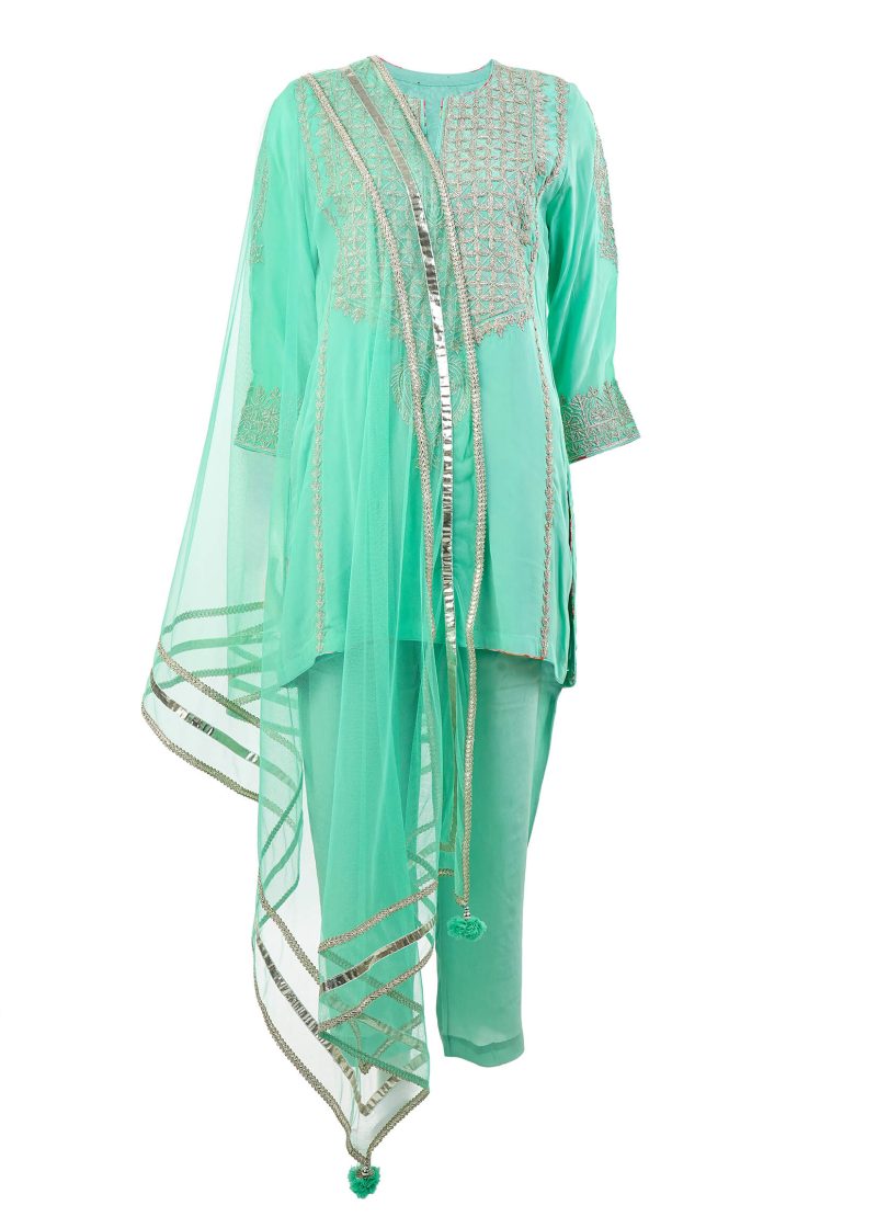 Sonia Ahuja | Blue | Stitched | Designer Wear | Kurta + Trouser | 2 pc set
