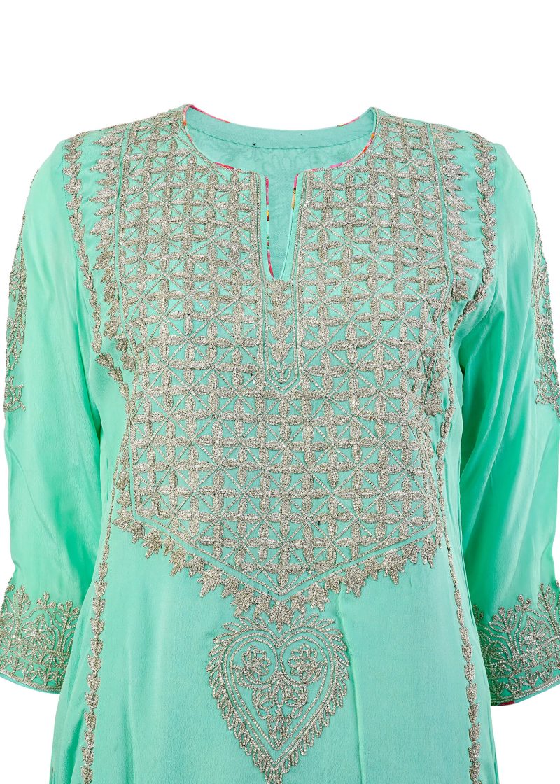 Sonia Ahuja | Blue | Stitched | Designer Wear | Kurta + Trouser | 2 pc set