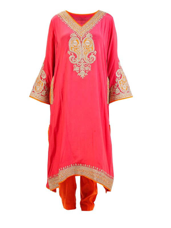 Sonia Ahuja | Red | Stitched | Designer Wear | Kurta Dupatta Trouser | 3 pc set