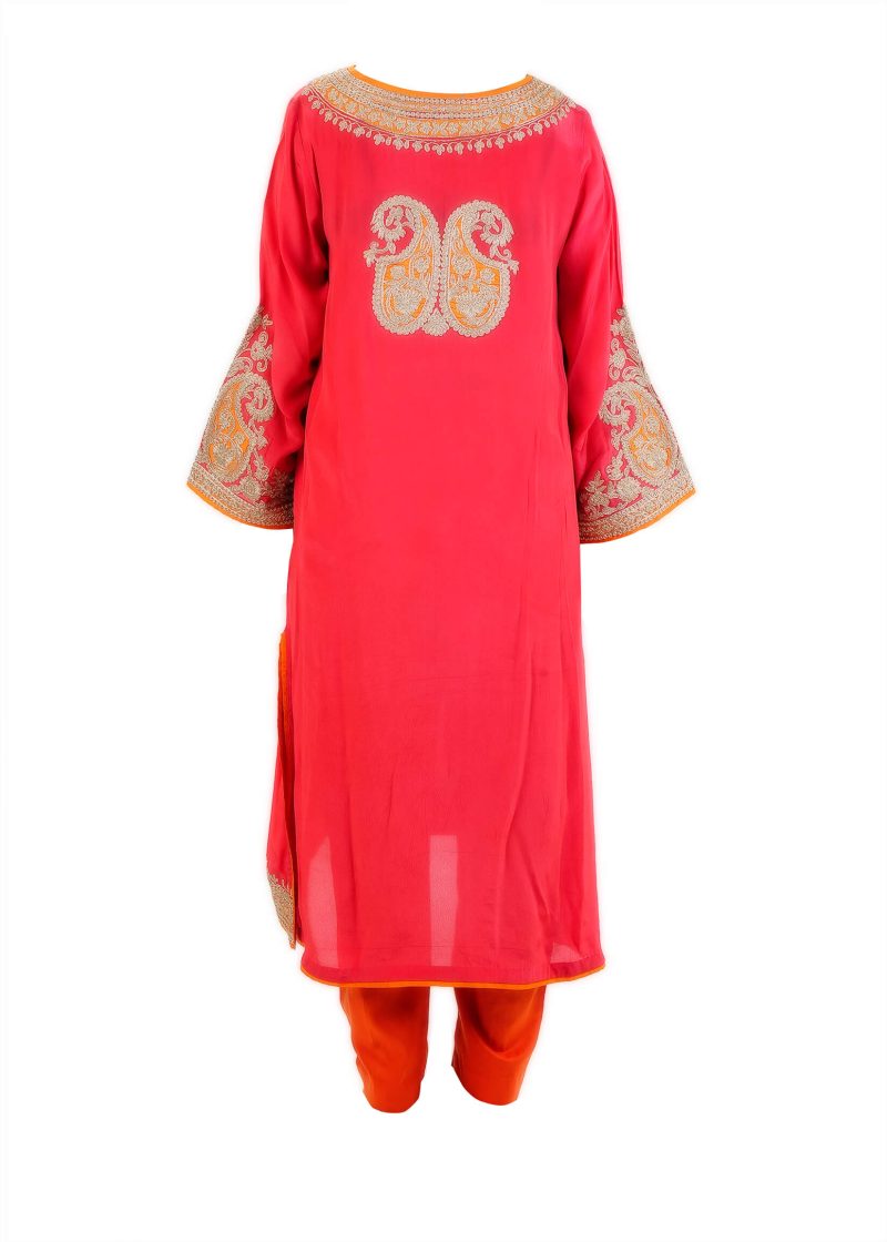 Sonia Ahuja | Red | Stitched | Designer Wear | Kurta Dupatta Trouser | 3 pc set
