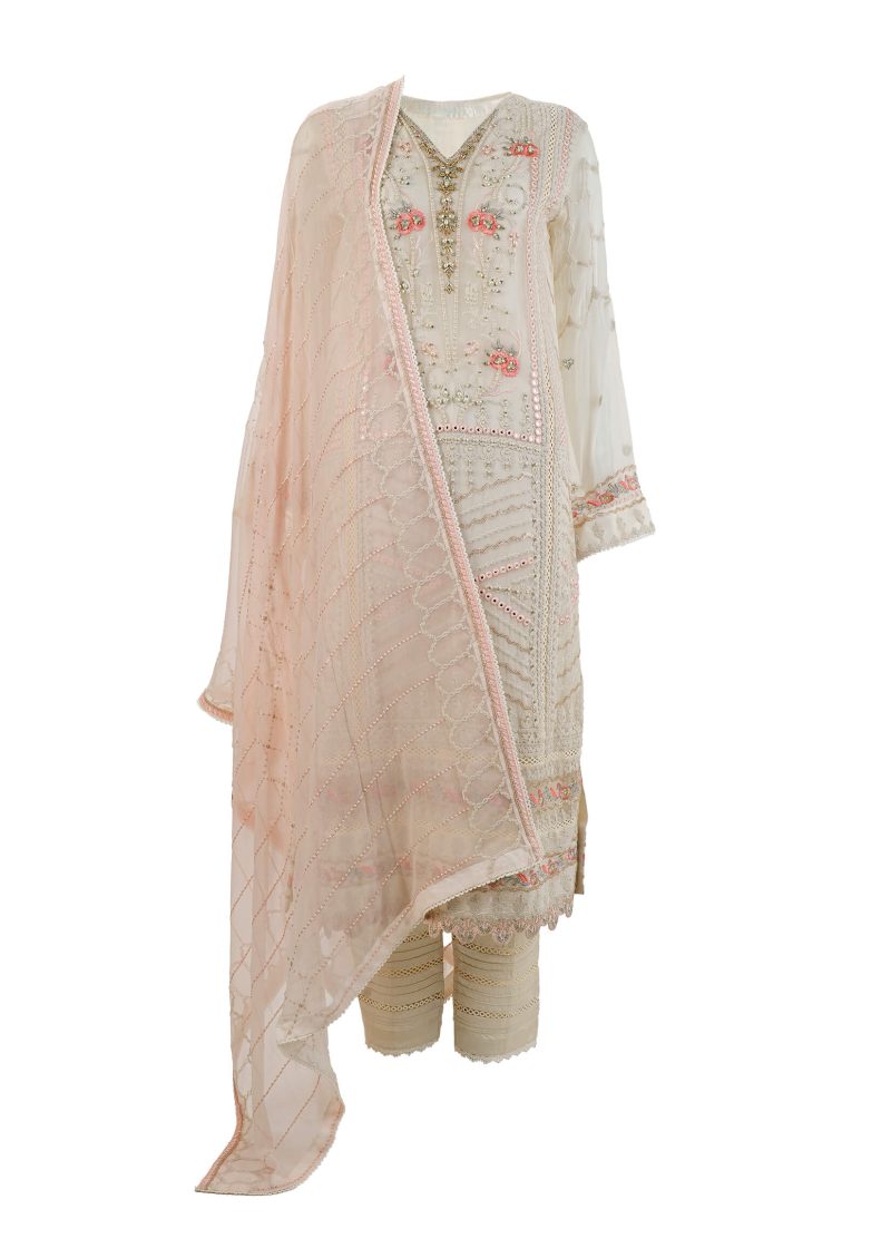 Shamooz | Off White | Stitched | Semi-Party Wear | Kurta + Dupatta + Trouser | 3 PC set