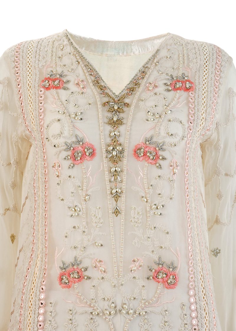 Shamooz | Off White | Stitched | Semi-Party Wear | Kurta + Dupatta + Trouser | 3 PC set