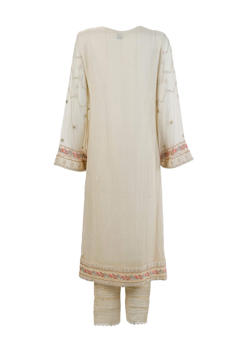 Shamooz | Off White | Stitched | Semi-Party Wear | Kurta + Dupatta + Trouser | 3 PC set