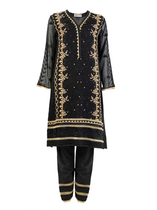 Shamooz | Black | Stitched | Semi-Party Wear | Kurta + Dupatta + Trouser | 3 PC set