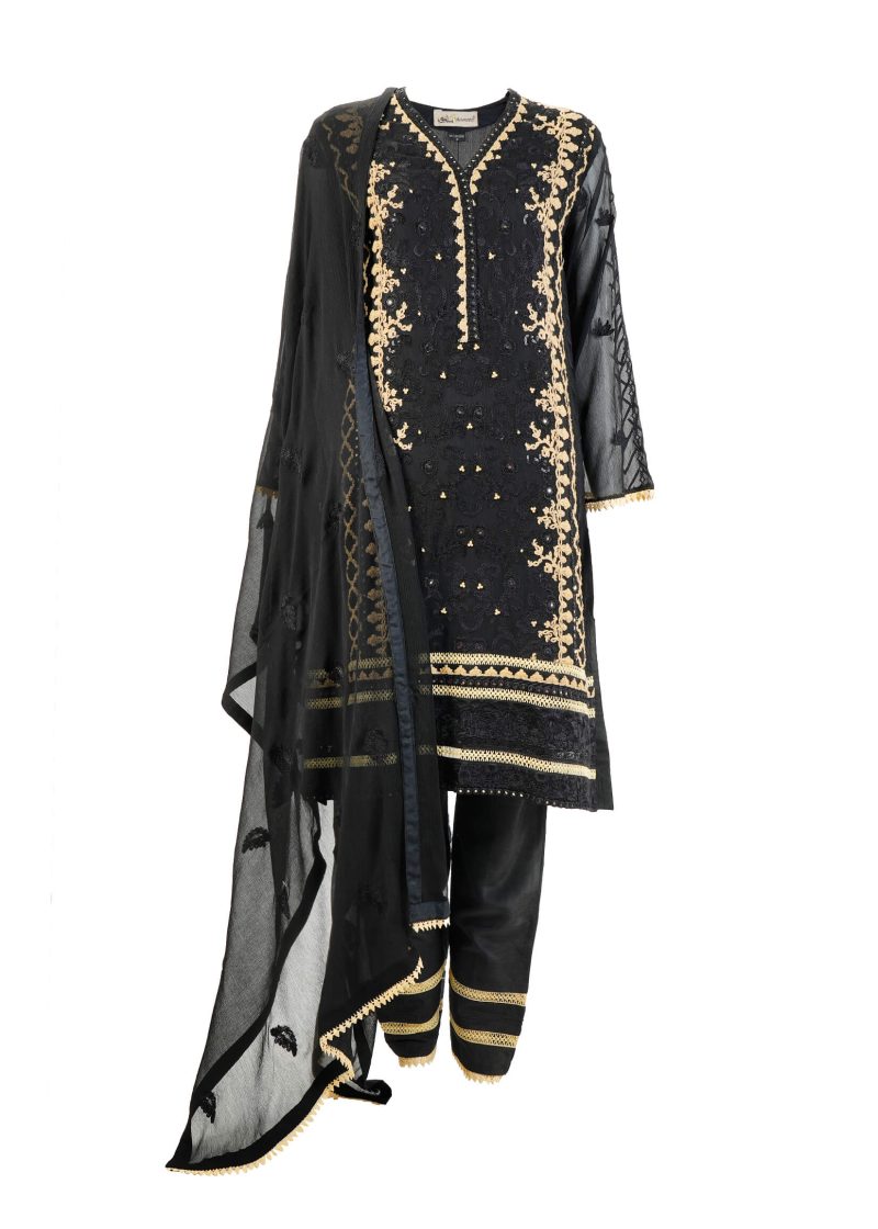 Shamooz | Black | Stitched | Semi-Party Wear | Kurta + Dupatta + Trouser | 3 PC set