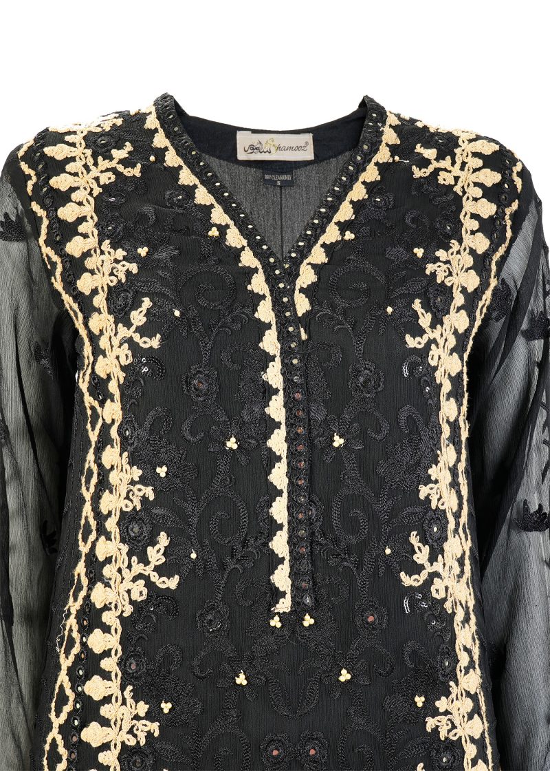 Shamooz | Black | Stitched | Semi-Party Wear | Kurta + Dupatta + Trouser | 3 PC set