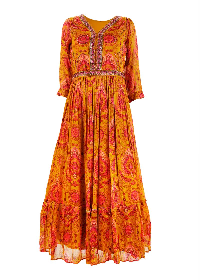 Maysarah Studio | Mustard | Semi Stitched | Wedding wear | Bridal Gown | 1 pc set