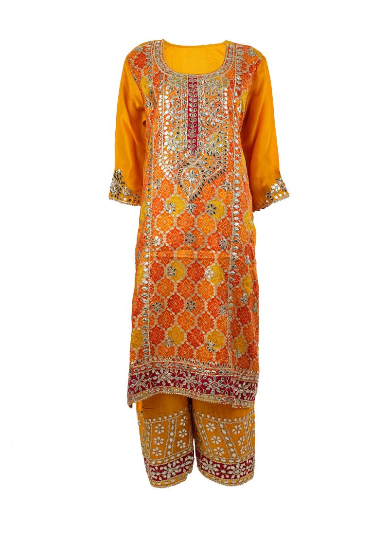 Maysarah Indo Western | Yellow | Semi Stitched | Party Wear | Kurta+Dupatta+Trouser Set | 3 pc set