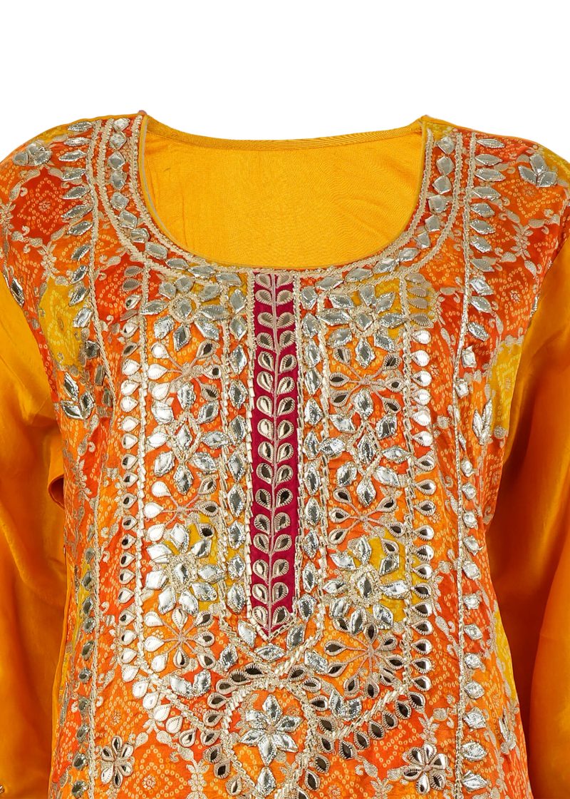 Maysarah Indo Western | Yellow | Semi Stitched | Party Wear | Kurta+Dupatta+Trouser Set | 3 pc set