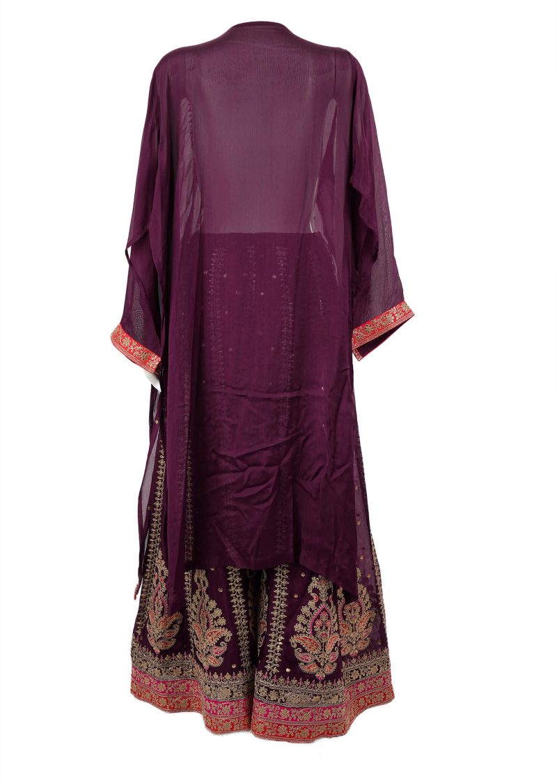 Maysarah Indo Western | Wine | Semi Stitched | Semi Party Wear | Coord Set | 3 pc set