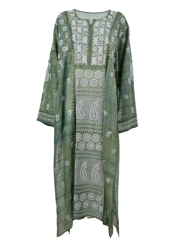 Maysarah Lucknowi | Green | Semi stitched | Festival wear | Kurta Dupatta Style | 2 pc set
