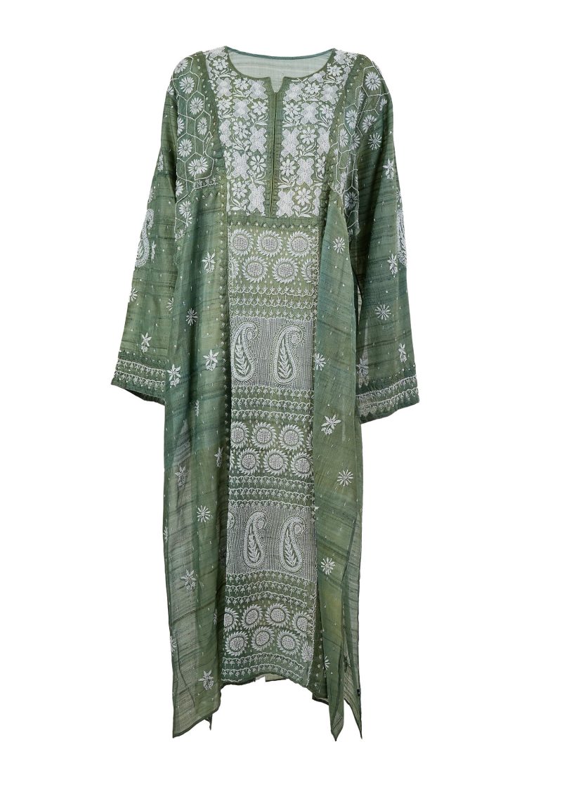 Maysarah Lucknowi | Green | Semi stitched | Festival wear | Kurta Dupatta Style | 2 pc set