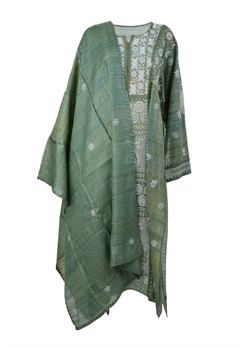 Maysarah Lucknowi | Green | Semi stitched | Festival wear | Kurta Dupatta Style | 2 pc set