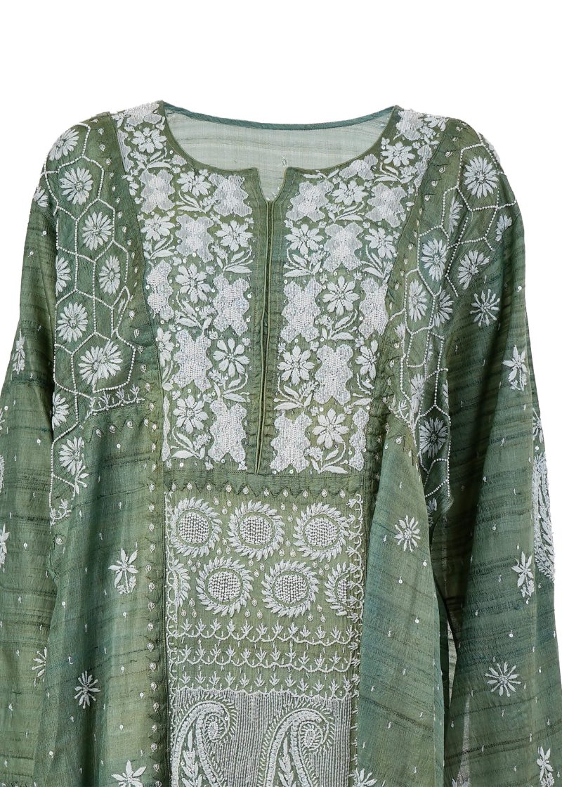 Maysarah Lucknowi | Green | Semi stitched | Festival wear | Kurta Dupatta Style | 2 pc set