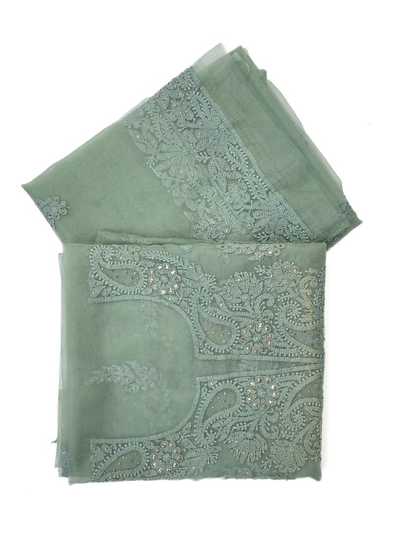 Maysarah Lucknowi | Sea Green | Unstitched | Festival wear | Kurta Dupatta Style | 2 pc set