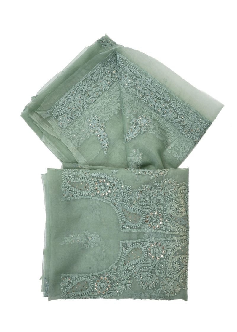 Maysarah Lucknowi | Sea Green | Unstitched | Festival wear | Kurta Dupatta Style | 2 pc set