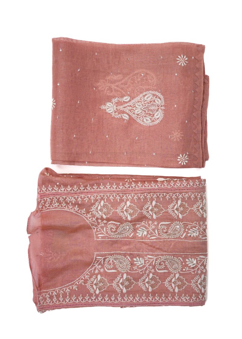 Maysarah Lucknowi | Rose Pink | Semi stitched | Festival wear | Kurta Dupatta Style | 2 pc set