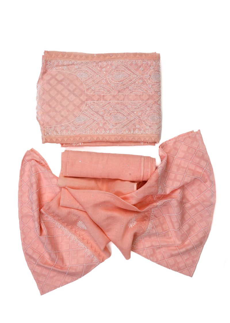Maysarah Lucknowi | Peach | Semi stitched | Festival wear | Kurta Dupatta Style | 2 pc set