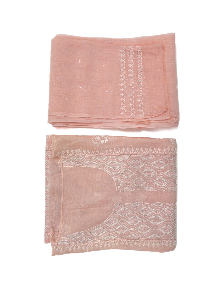 Maysarah Lucknowi | Peach | Semi Stitched | Kurta dupatta | Daily & Festival Wear | 2 pc set.