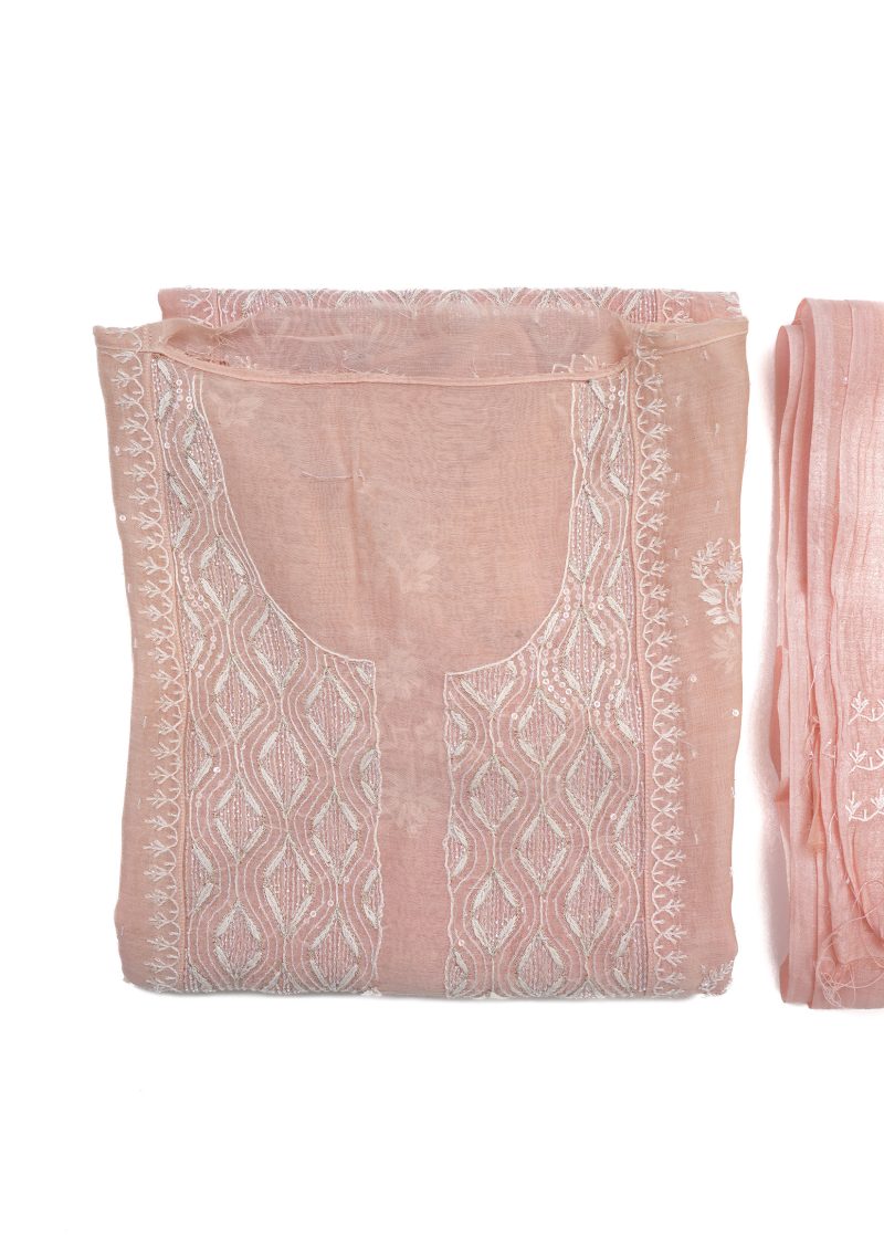 Maysarah Lucknowi | Peach | Semi Stitched | Kurta dupatta | Daily & Festival Wear | 2 pc set.