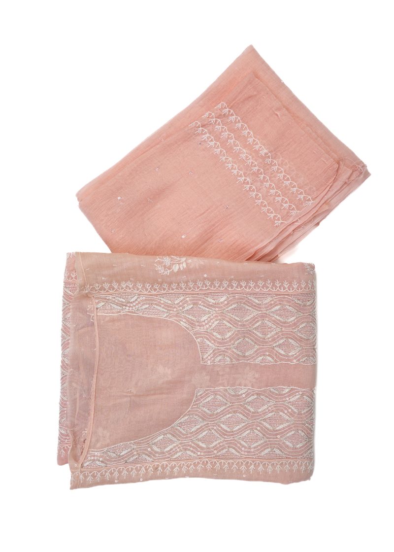 Maysarah Lucknowi | Peach | Semi Stitched | Kurta dupatta | Daily & Festival Wear | 2 pc set.