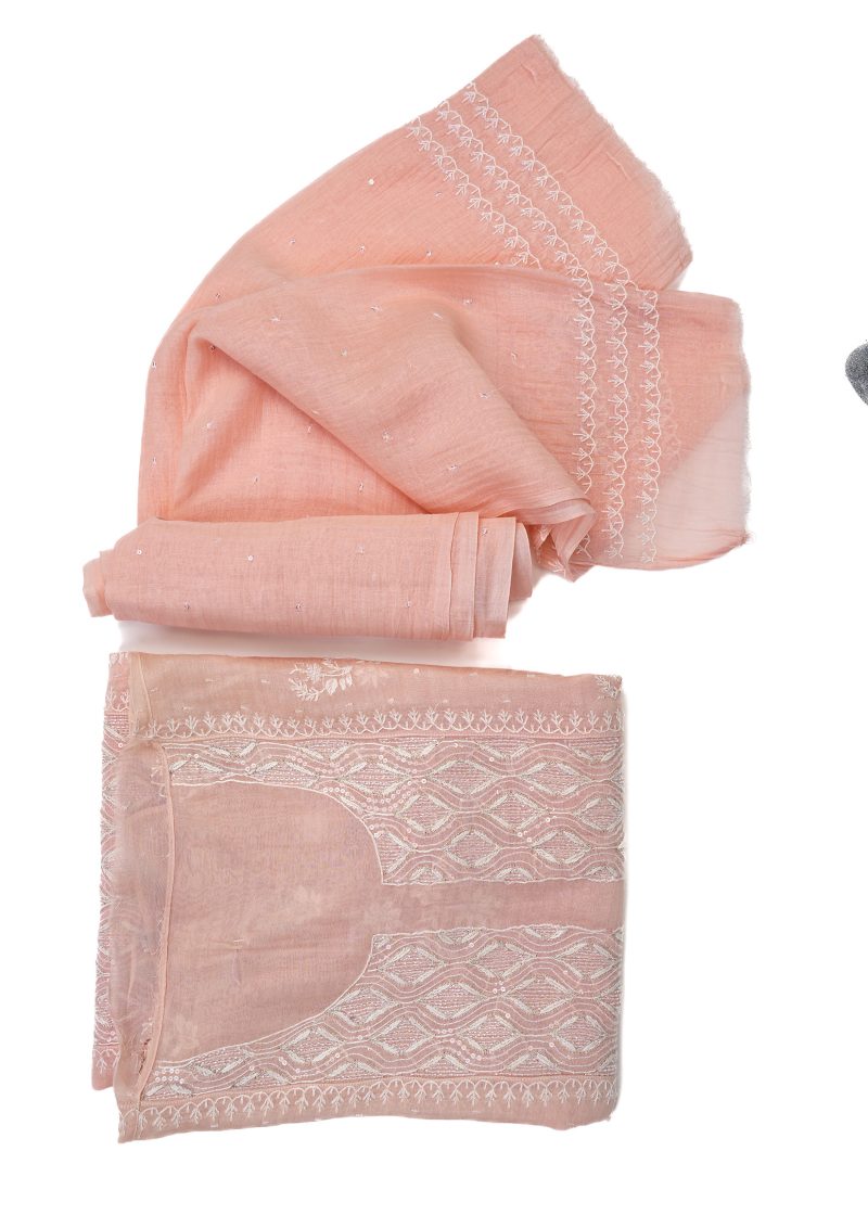 Maysarah Lucknowi | Peach | Semi Stitched | Kurta dupatta | Daily & Festival Wear | 2 pc set.