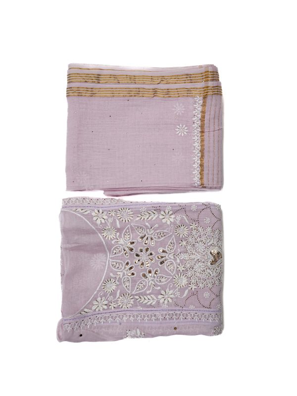 Maysarah Lucknowi | Light Purple | Semi Stitched | Kurta dupatta | Festival Wear | 2 pc set.