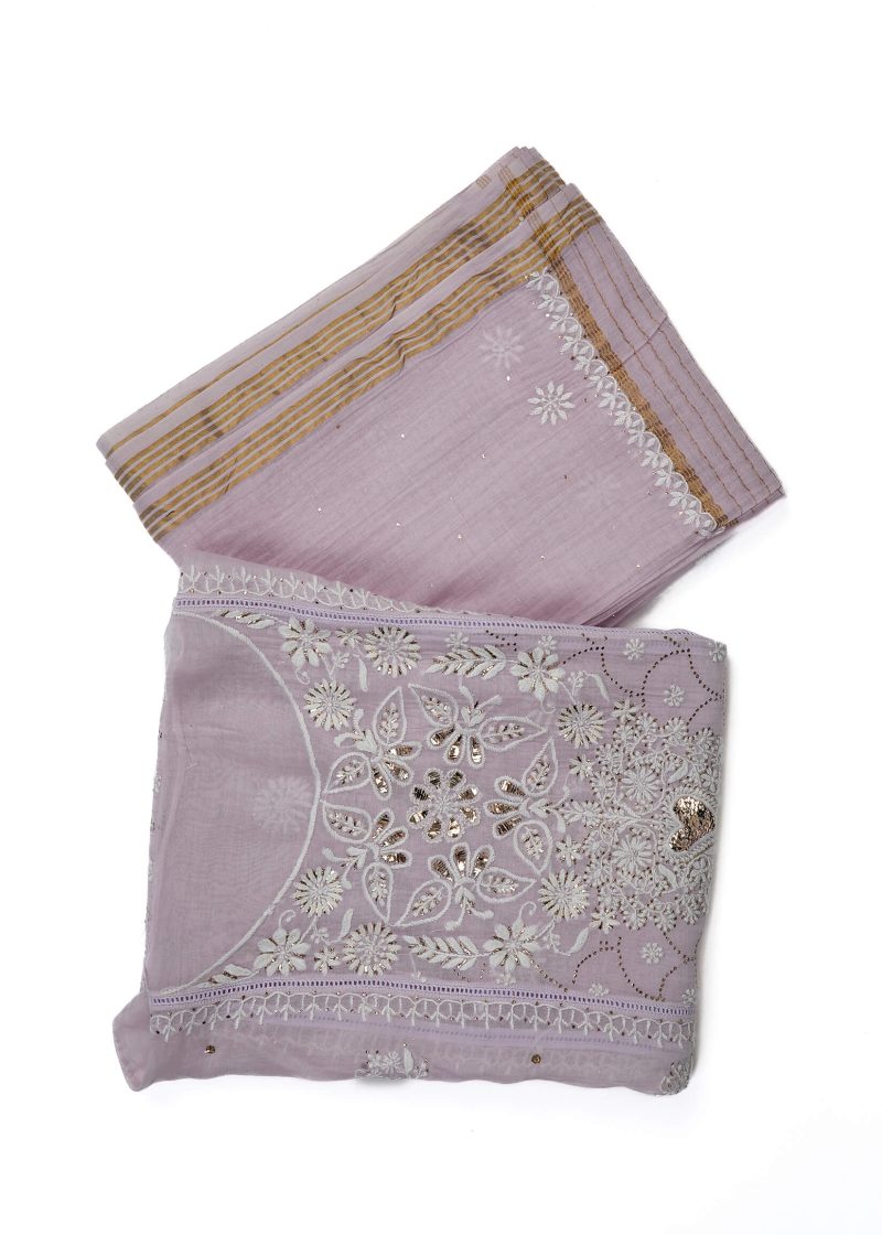 Maysarah Lucknowi | Light Purple | Semi Stitched | Kurta dupatta | Festival Wear | 2 pc set.