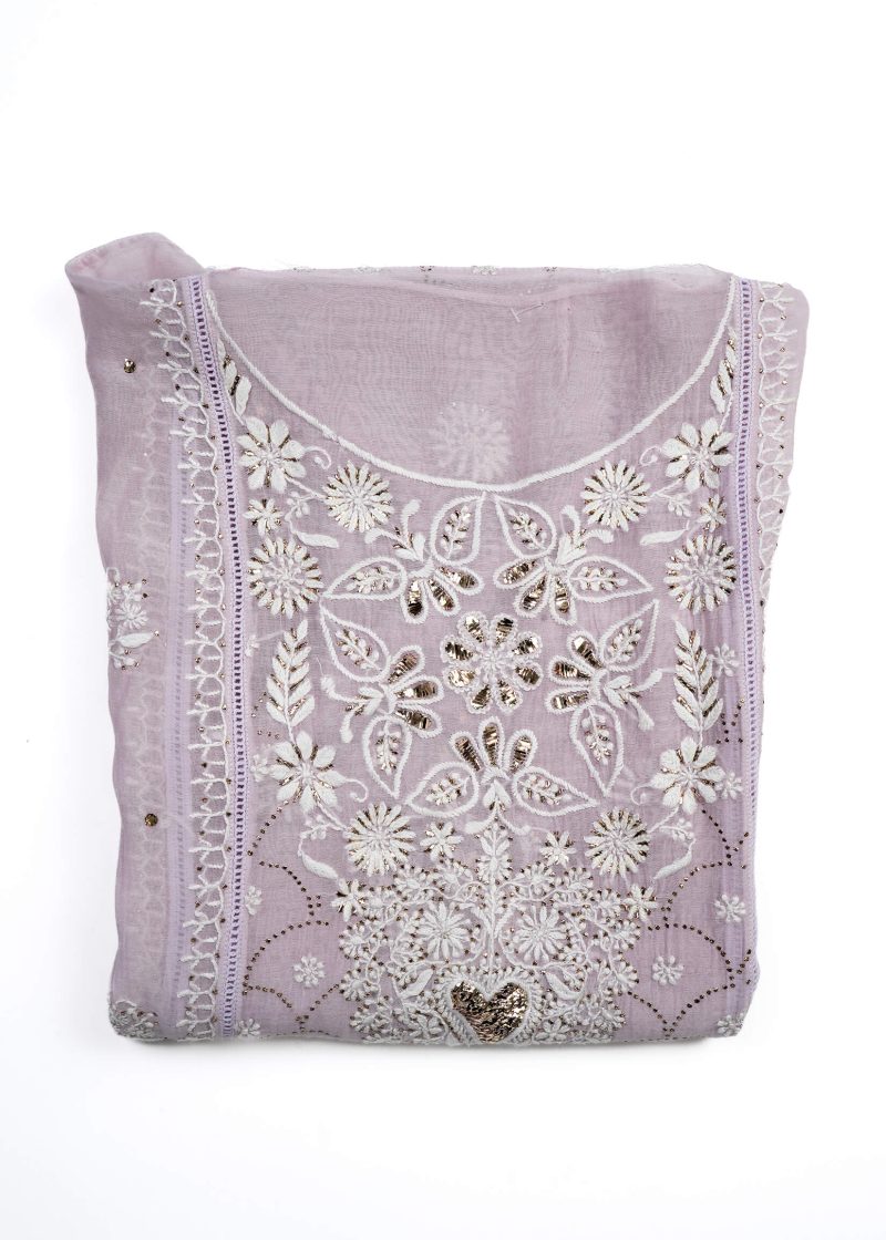 Maysarah Lucknowi | Light Purple | Semi Stitched | Kurta dupatta | Festival Wear | 2 pc set.