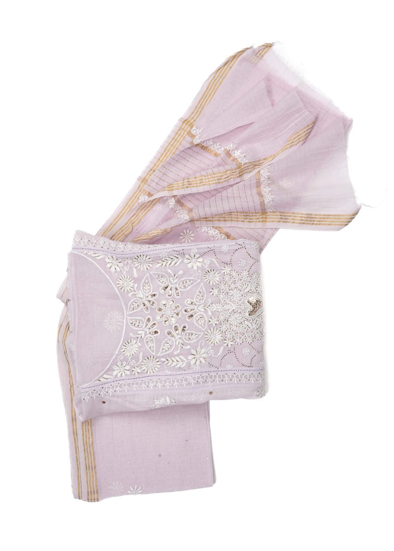 Maysarah Lucknowi | Light Purple | Semi Stitched | Kurta dupatta | Festival Wear | 2 pc set.