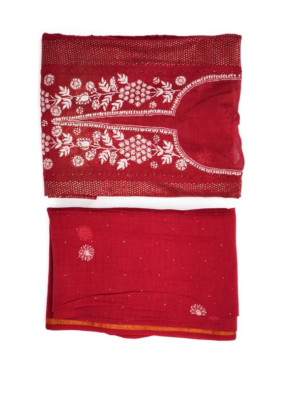 Maysarah Lucknowi | Red | Semi Stitched | Kurta dupatta | Daily Wear | 2 pc set.