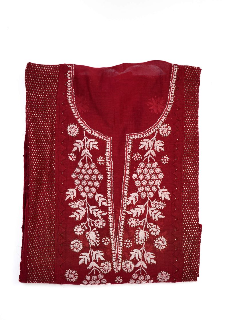 Maysarah Lucknowi | Red | Semi Stitched | Kurta dupatta | Daily Wear | 2 pc set.