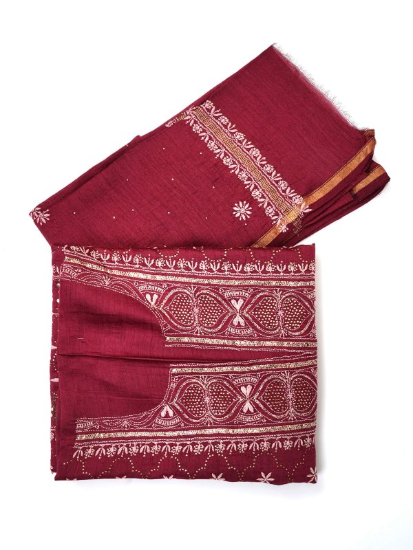 Maysarah Lucknowi | Golden Maroon | Semi stitched | Festival wear | Kurta Dupatta Style | 2 pc set