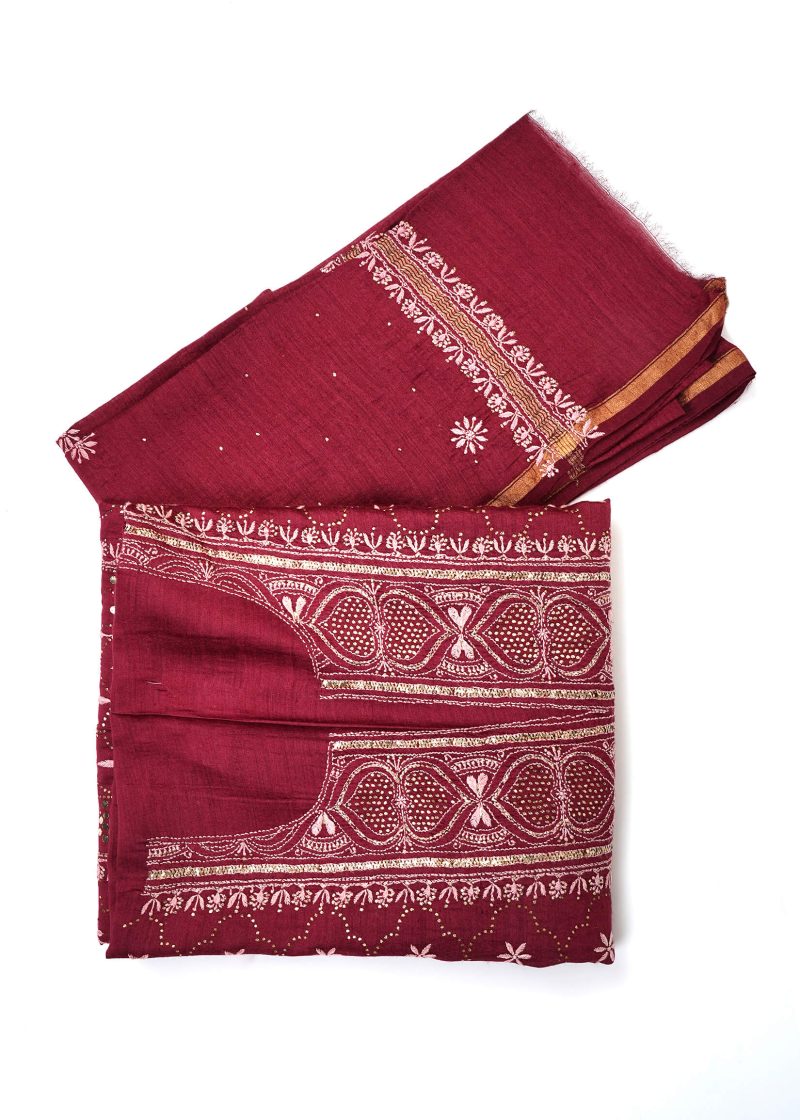 Maysarah Lucknowi | Golden Maroon | Semi stitched | Festival wear | Kurta Dupatta Style | 2 pc set