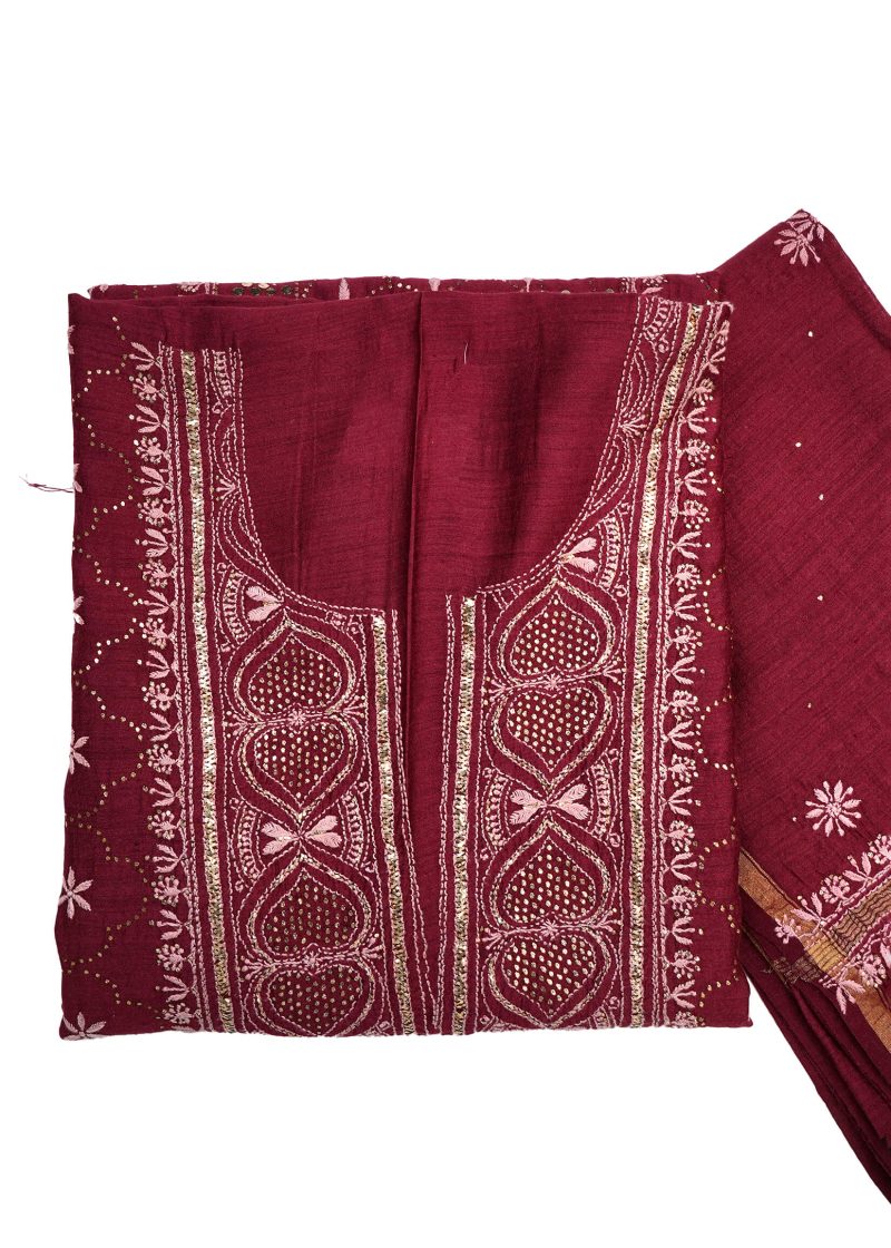 Maysarah Lucknowi | Golden Maroon | Semi stitched | Festival wear | Kurta Dupatta Style | 2 pc set