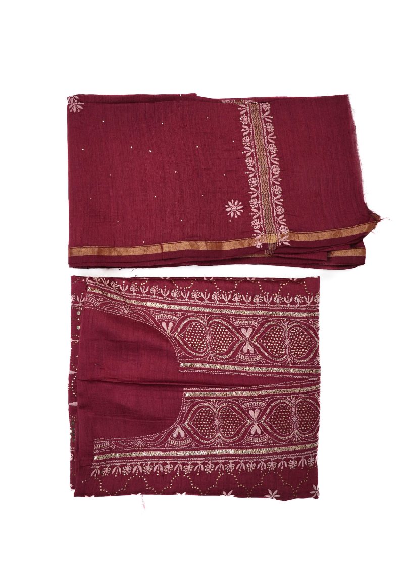 Maysarah Lucknowi | Golden Maroon | Semi stitched | Festival wear | Kurta Dupatta Style | 2 pc set