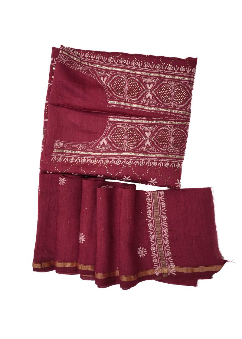 Maysarah Lucknowi | Golden Maroon | Semi stitched | Festival wear | Kurta Dupatta Style | 2 pc set