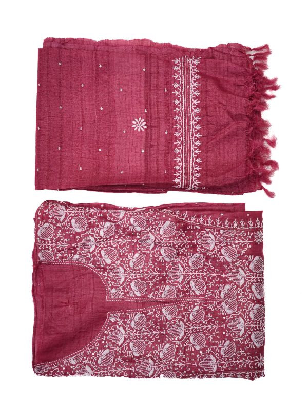 Maysarah Lucknowi | Red Maroon | Semi stitched | Festival wear | Kurta Dupatta Style | 2 pc set