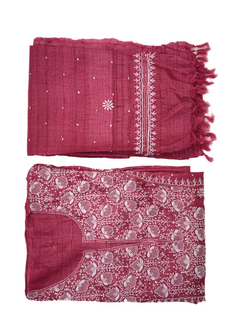 Maysarah Lucknowi | Red Maroon | Semi stitched | Festival wear | Kurta Dupatta Style | 2 pc set